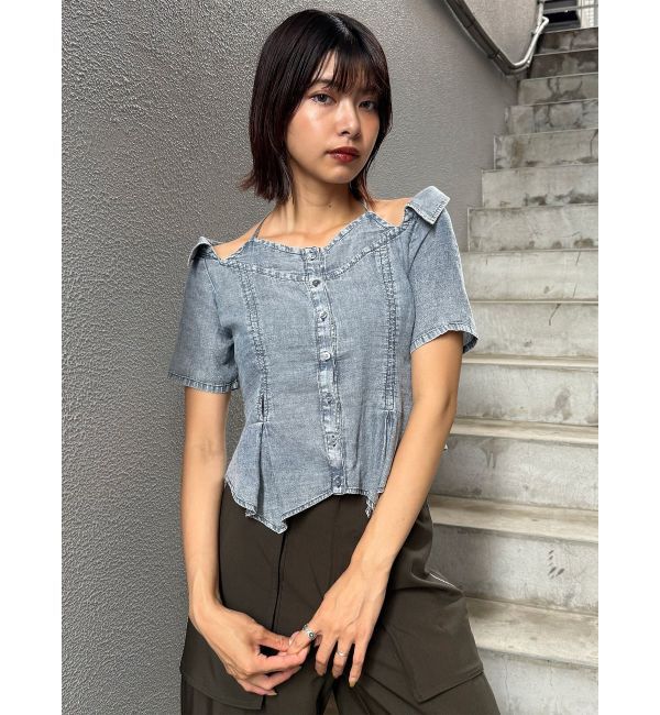 MURUA「シアーデニムライクハーフスリーブシャツ」|シャツ・ブラウス|