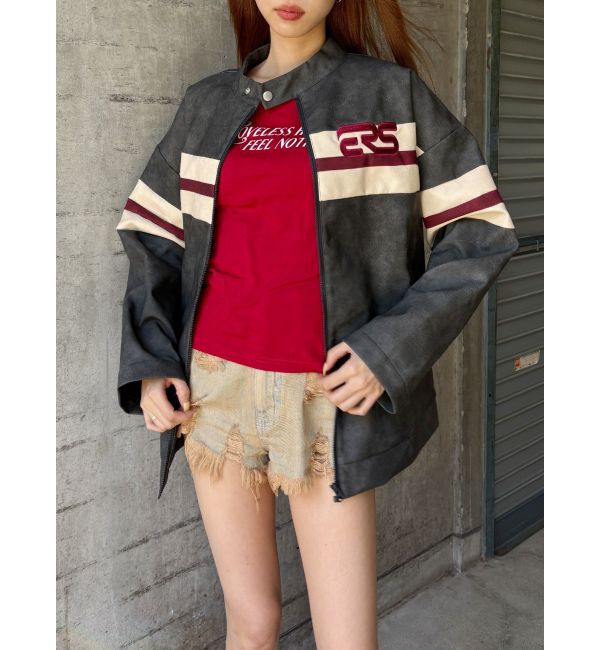 EVRIS「バイカーグラフィックオーバーサイズブルゾン」|ブルゾン・スタジャン|