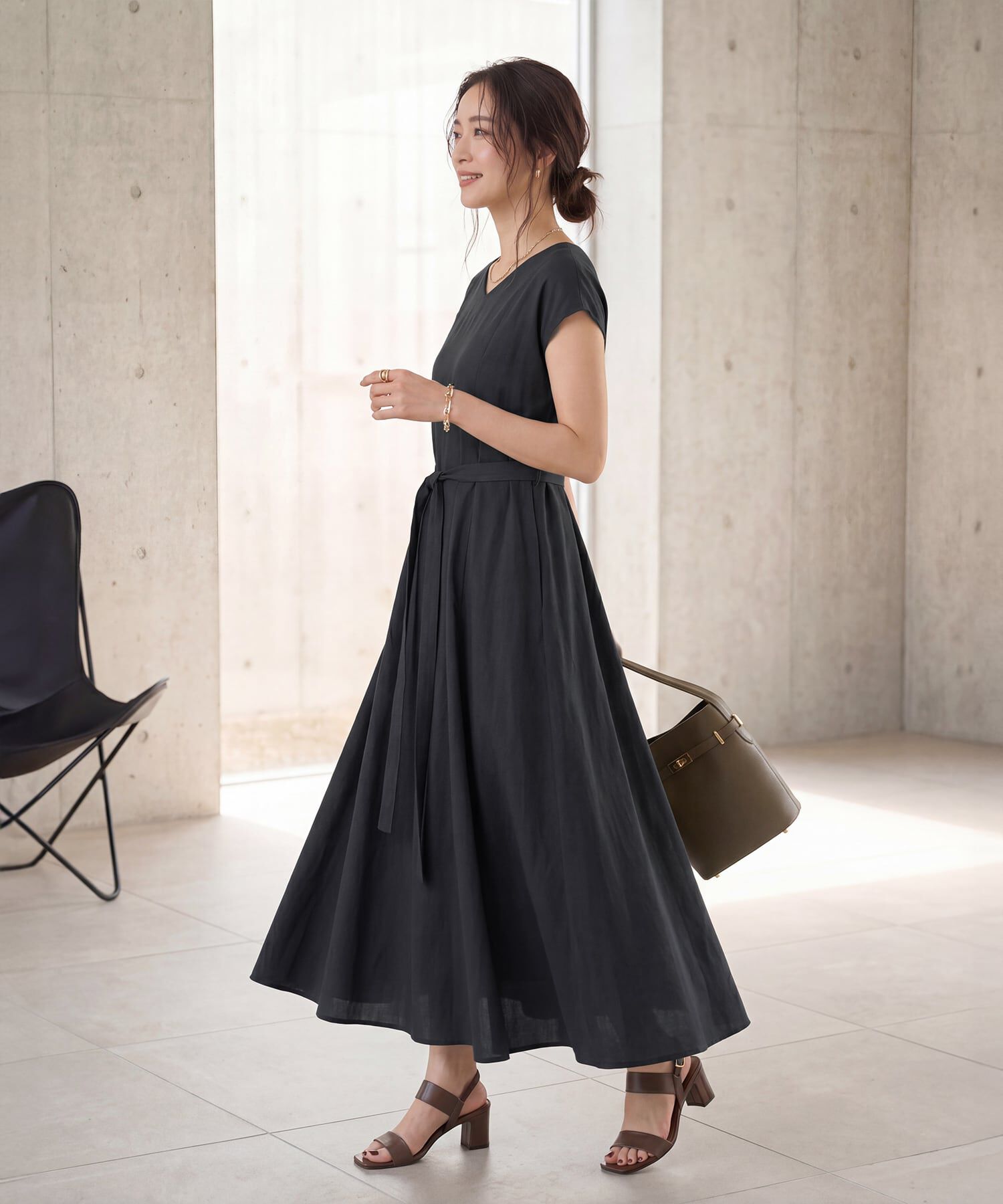 STYLE DELI「綿麻Vネックフレアラインワンピース」|ワンピース|