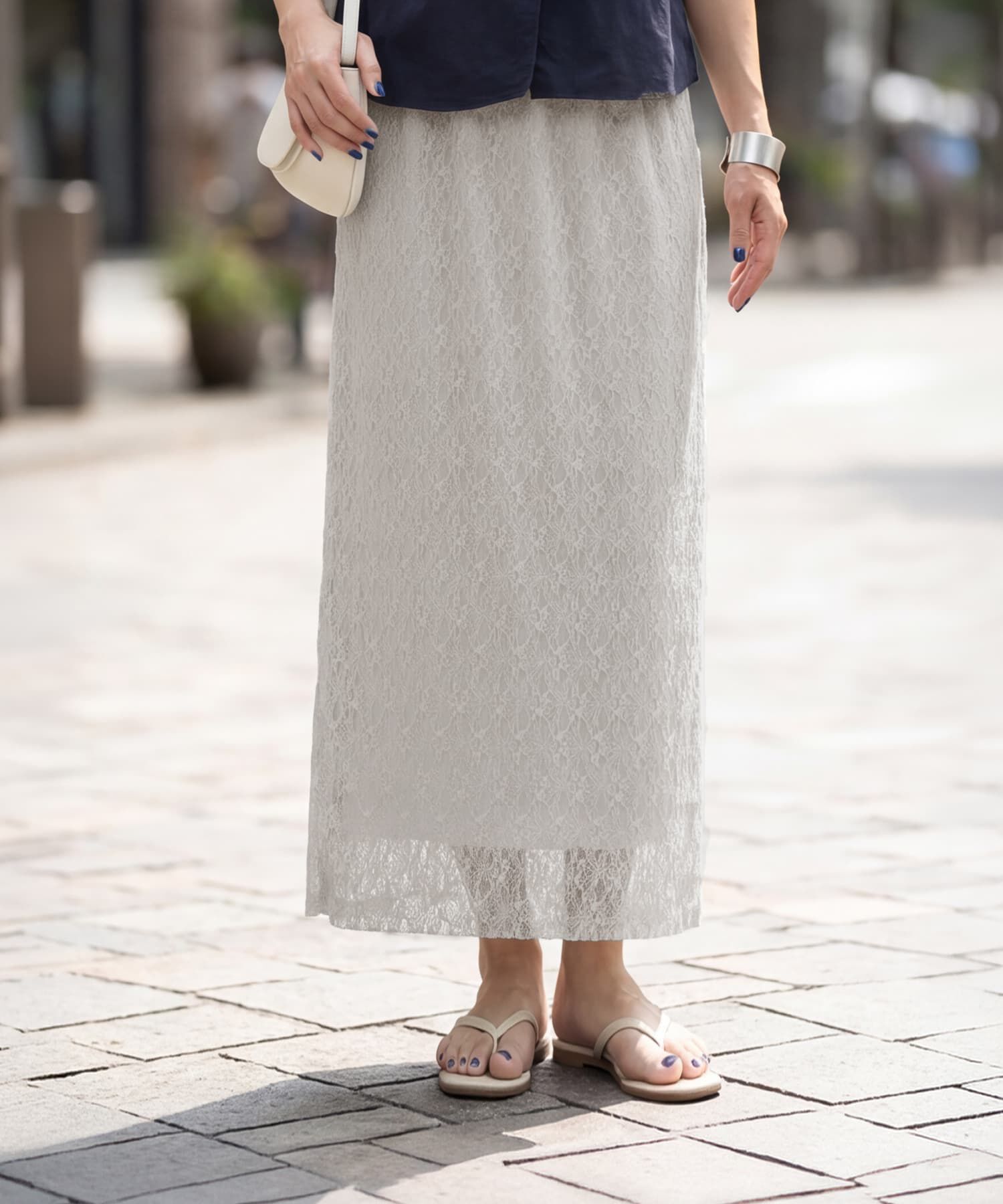 STYLE DELI「【selection】日本製ストレッチレースIラインスカート」|スカート|エアリーグレー