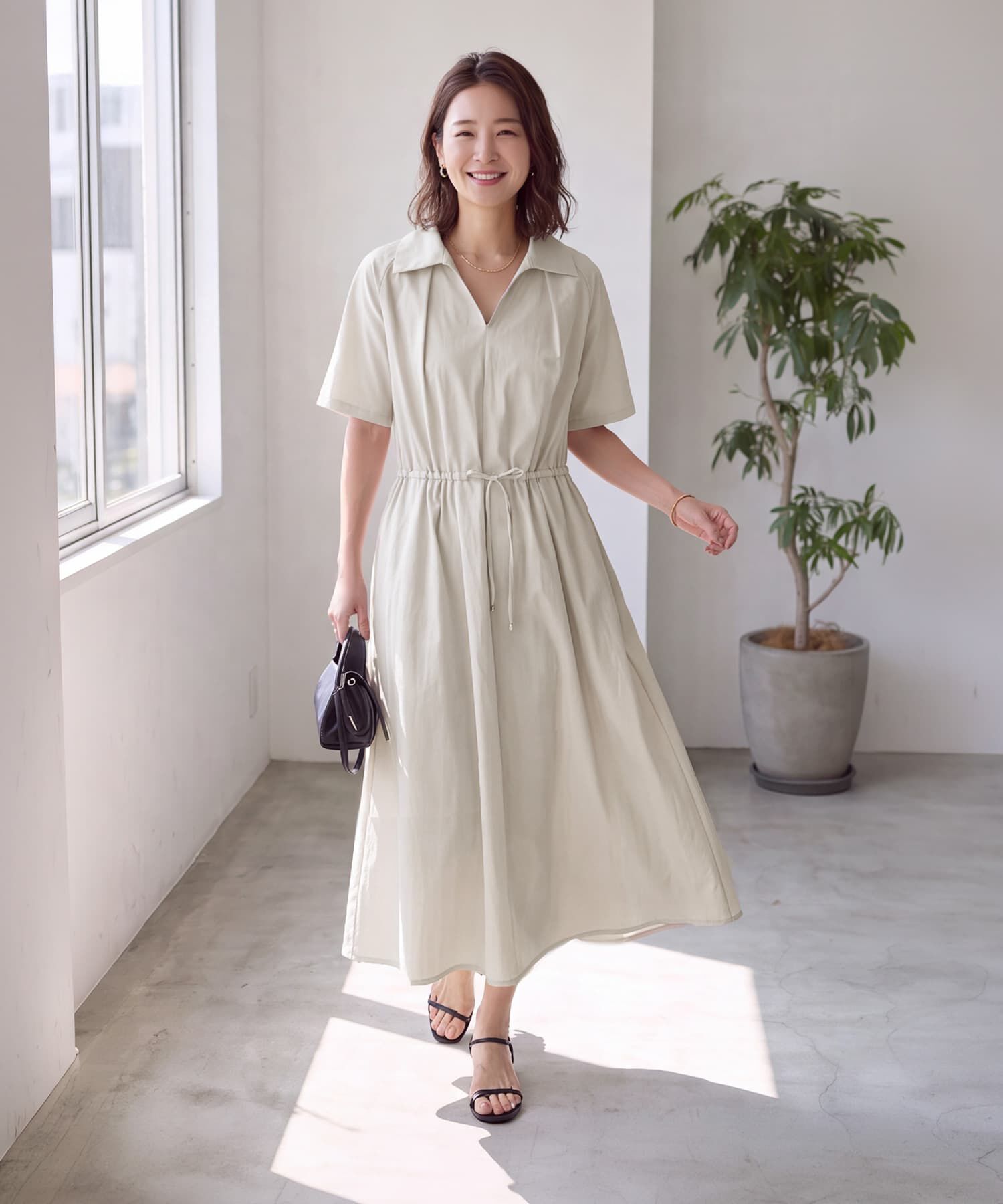 STYLE DELI「オープンネックシャツワンピース」|ワンピース|ライトベージュ