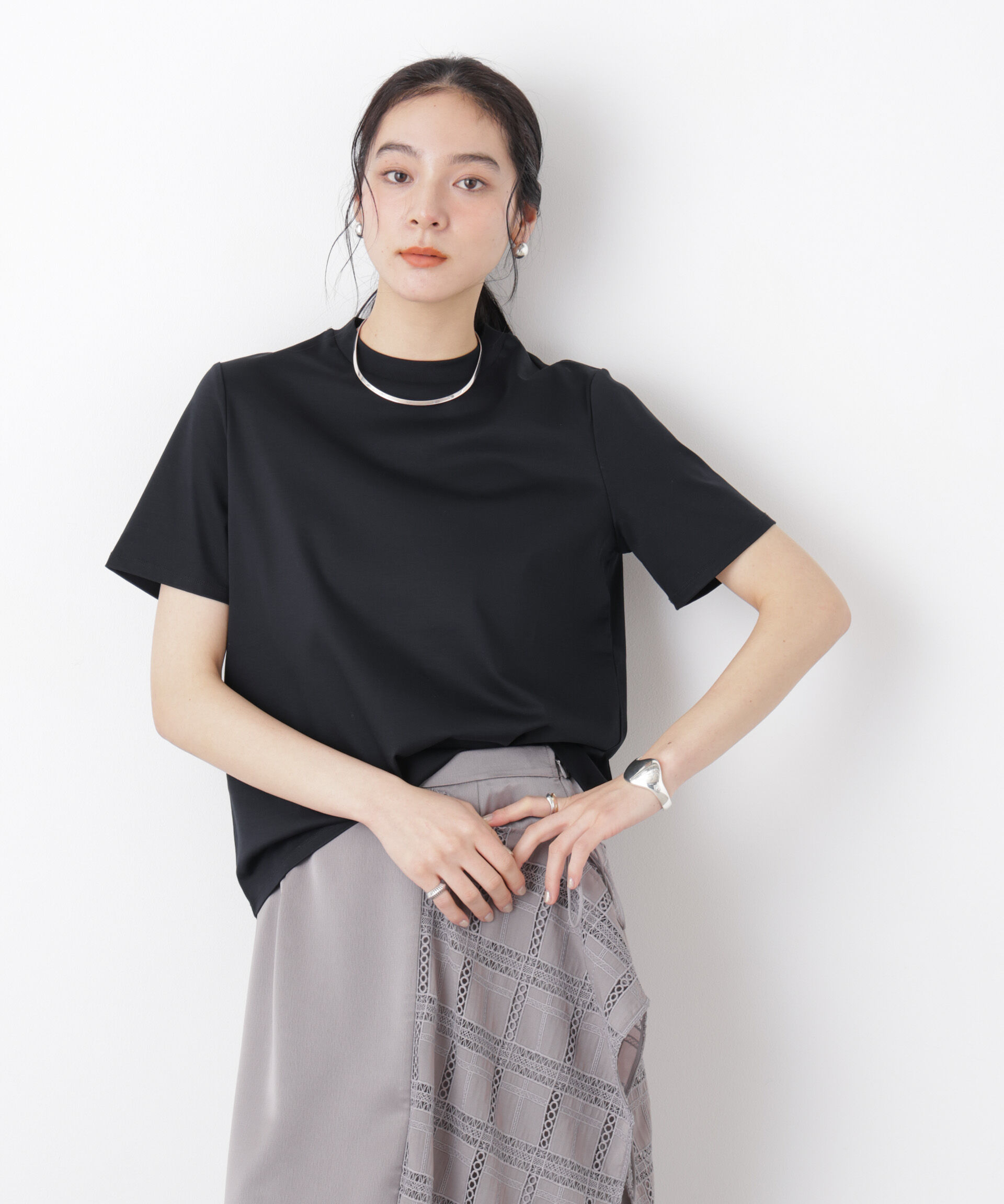 NANO universe「DressT/シルケットスムースモックネックTシャツ」|Tシャツ・カットソー|