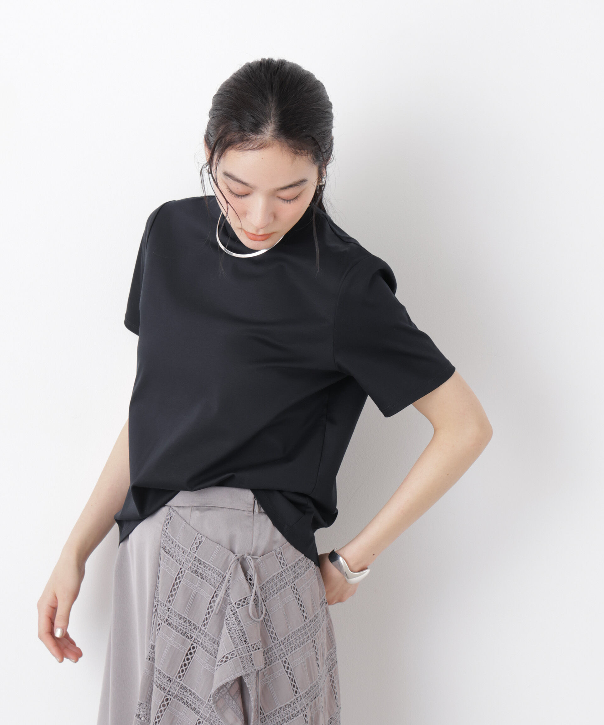 NANO universe「DressT/シルケットスムースモックネックTシャツ」|Tシャツ・カットソー|