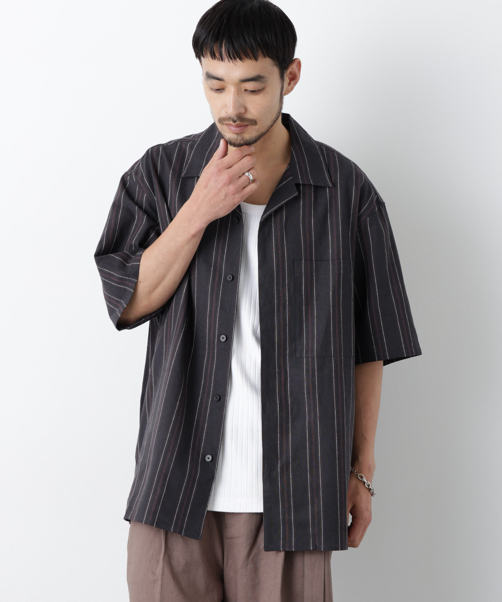 NANO universe「｢FRENCH LINEN｣ フライフロント半袖シャツ」|シャツ・ブラウス|パターン32