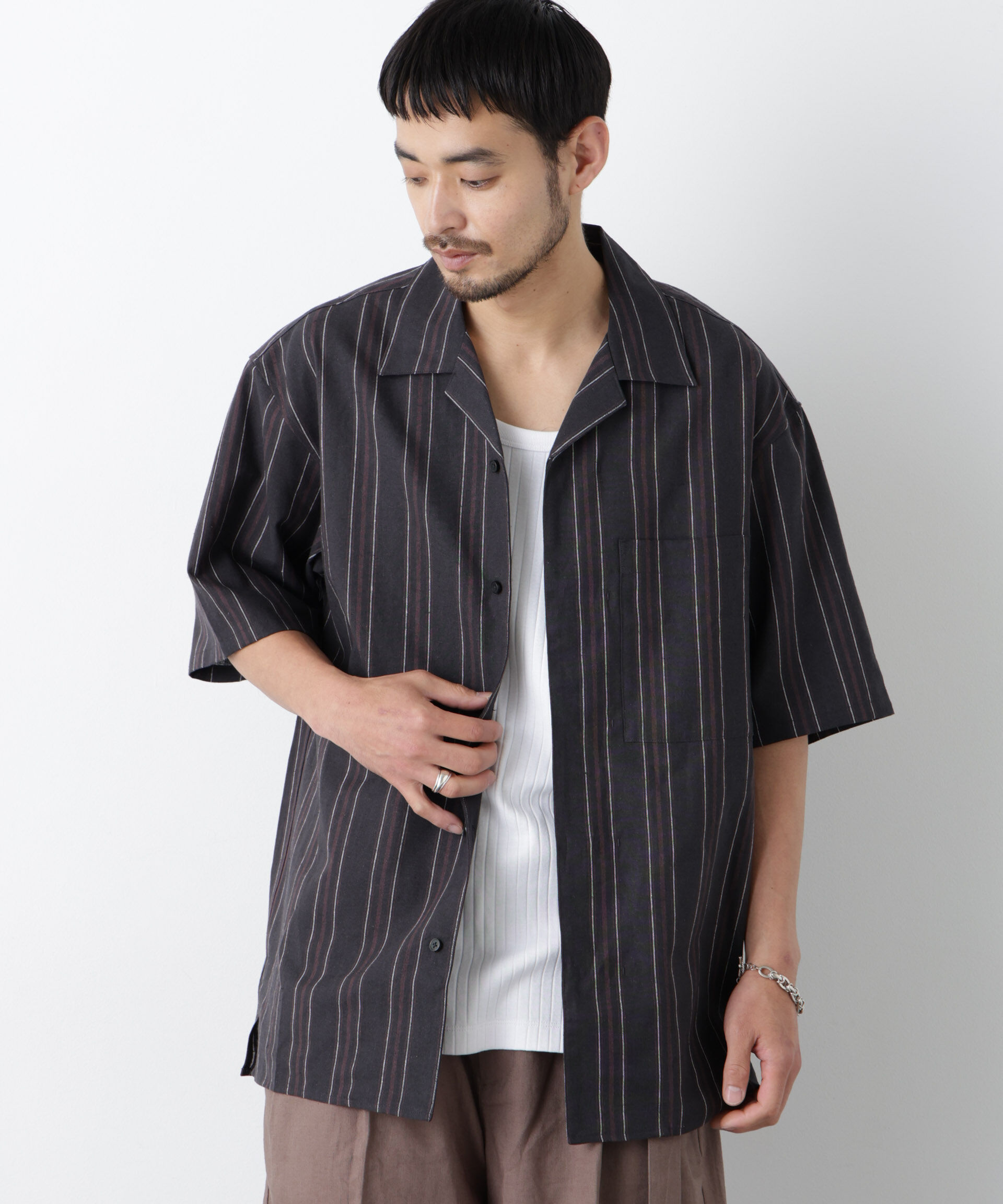 NANO universe「｢FRENCH LINEN｣ フライフロント半袖シャツ」|シャツ・ブラウス|