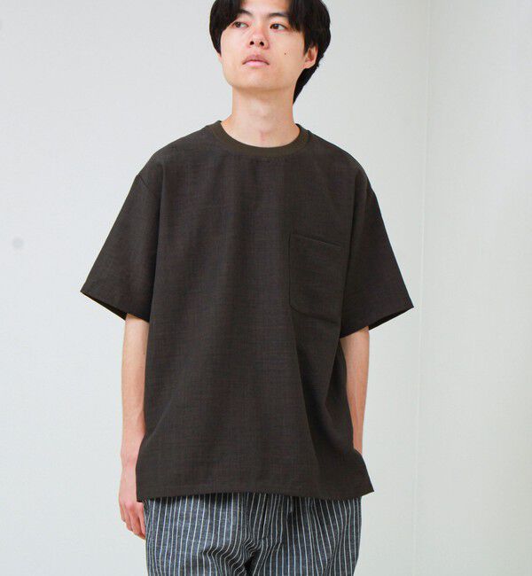 GLOSTER「【布帛ライクできれい見え】麻混サイドジップTシャツ」|Tシャツ・カットソー|ブラウン