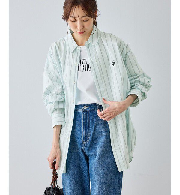 Rope&rsquo;Picnic「【BEVERLYHILLS POLO CLUB・一部店舗限定】ストライプビッグシルエットシャツ」|シャツ・ブラウス|ライトグリン(33)