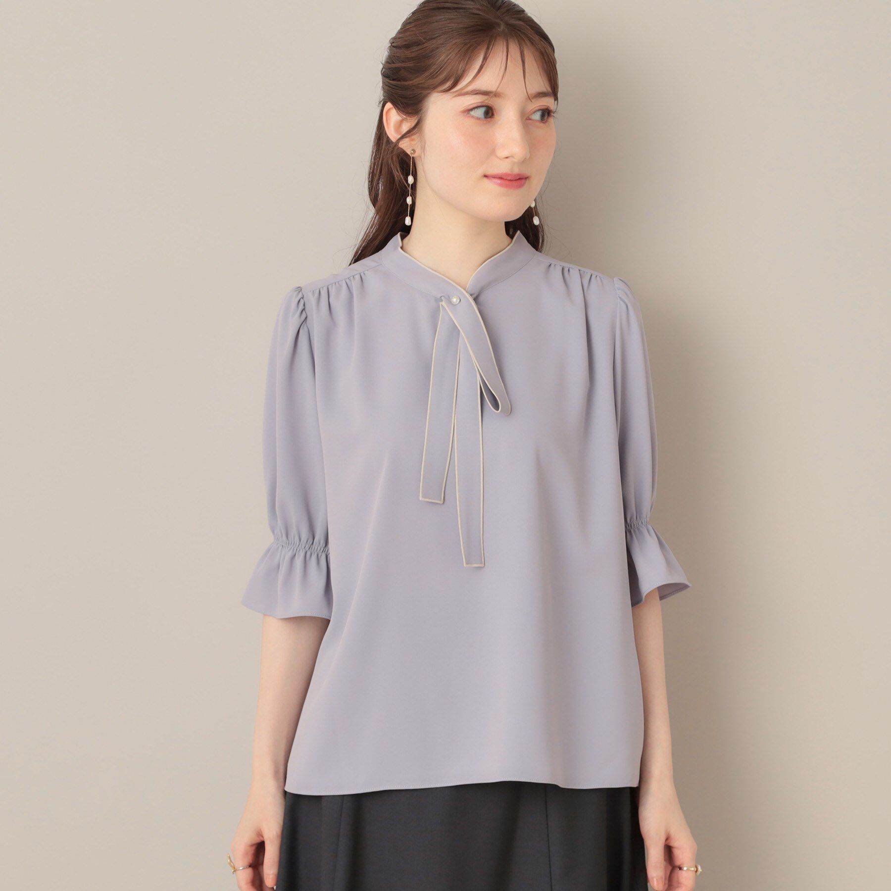 Couture broach「【大人可愛い・5分袖・通勤】デザインタイブラウス」|シャツ・ブラウス|