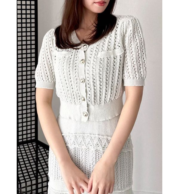 dazzlin「クロシェニットカーデトップス」|カーディガン|ミントグリーン