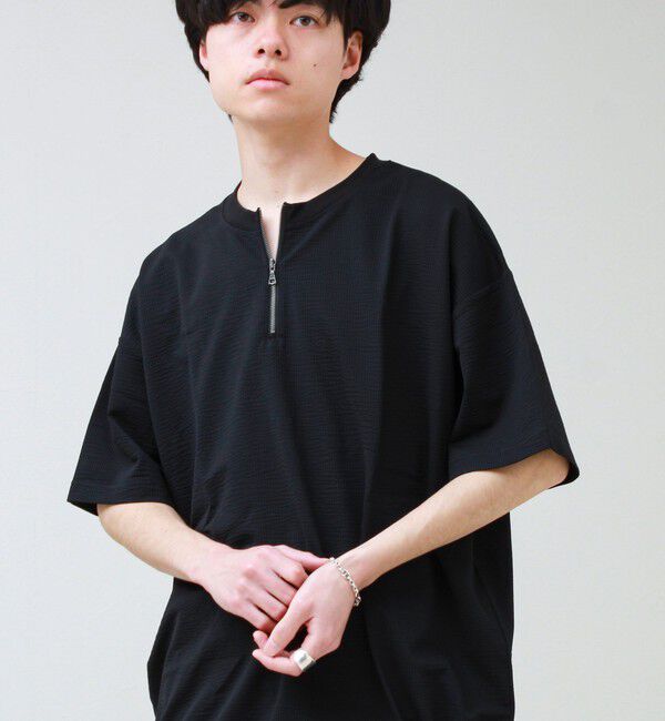 GLOSTER「カットサッカー ハーフジップTシャツ」|Tシャツ・カットソー|