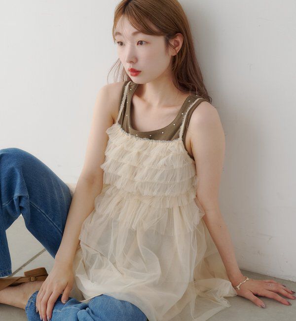  「カップ付きスタッズタンク」|Tシャツ・カットソー|