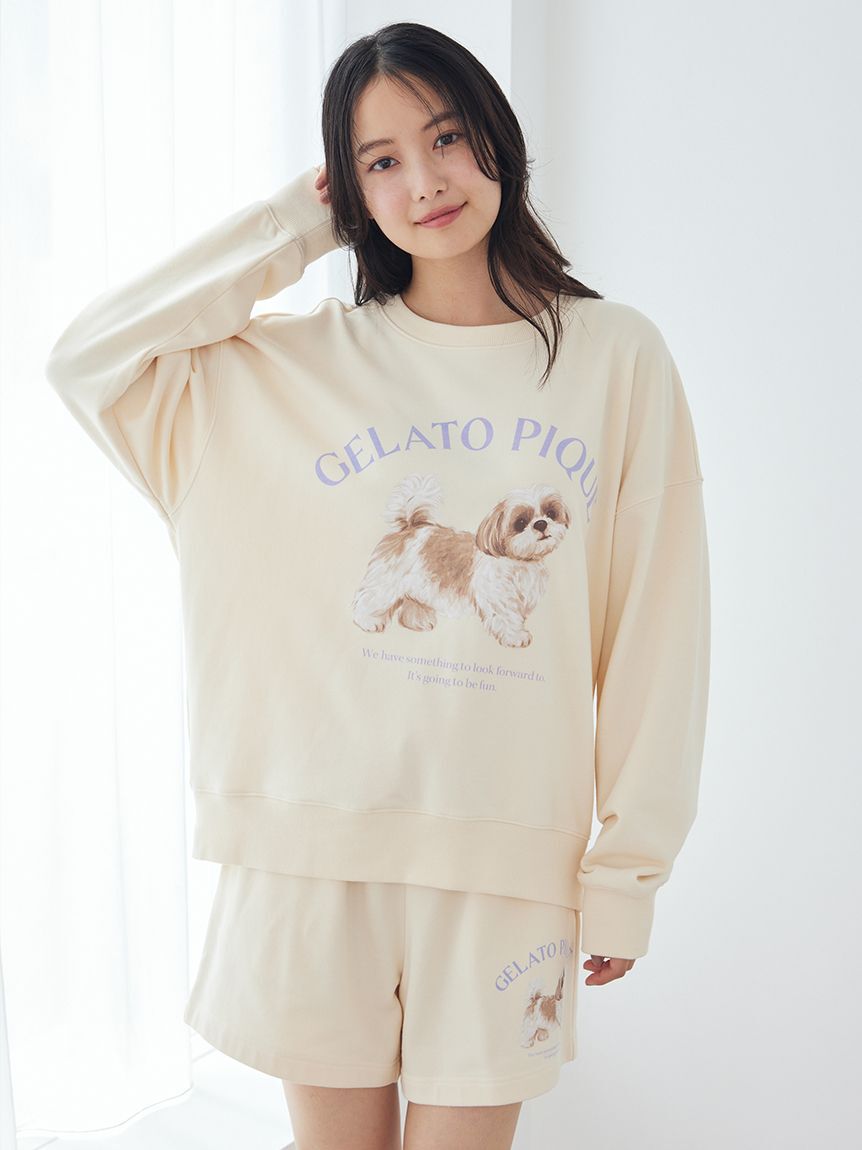 gelato pique「【UVカット】お散歩ドッグワンポイント裏毛プルオーバー」|ルームウェア|
