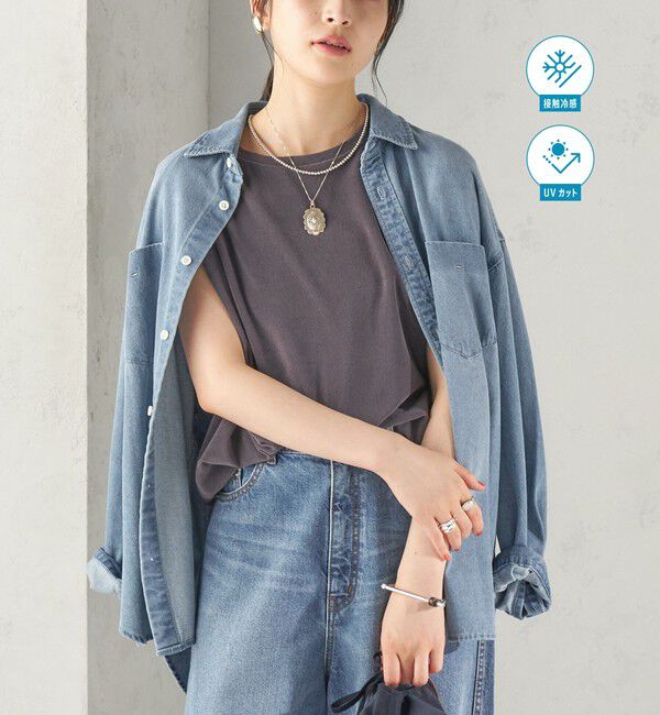 SHIPS for women「【実力派ベーシック】〈接触冷感/UVカット〉マイクロ パイル フレンチスリーブ プルオーバー」|Tシャツ・カットソー|ダークグレー