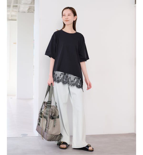 U by SPICK&SPAN「《追加》ハーフスリーブレースTEE」|Tシャツ・カットソー|