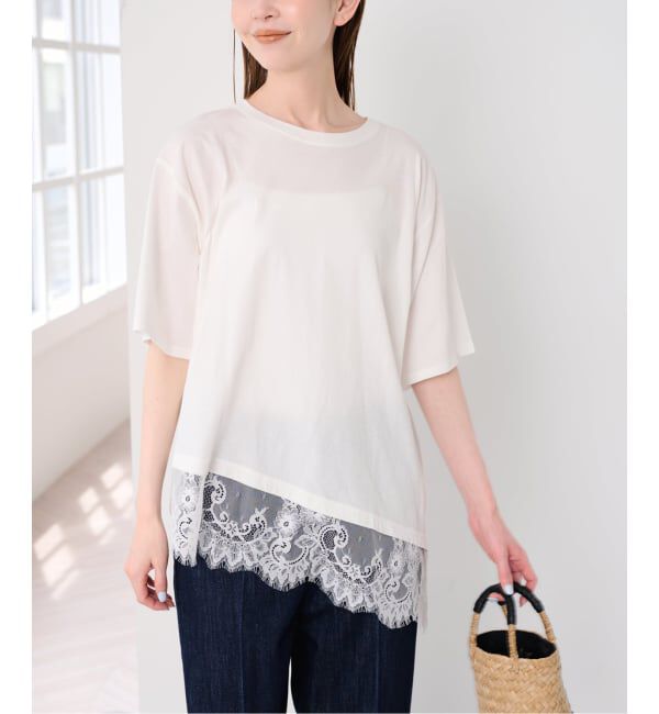 U by SPICK&SPAN「《追加》ハーフスリーブレースTEE」|Tシャツ・カットソー|