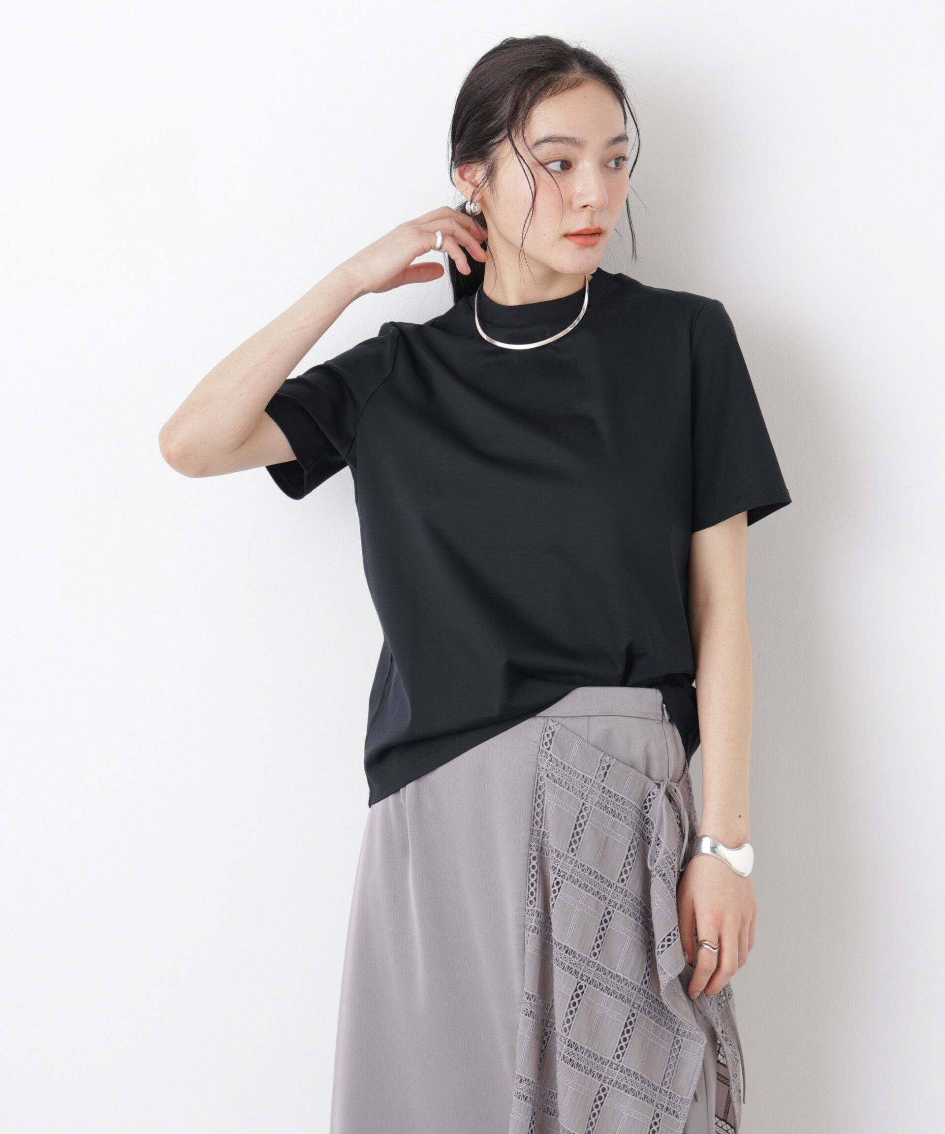 NANO universe「DressT/シルケットスムースモックネックTシャツ」|Tシャツ・カットソー|