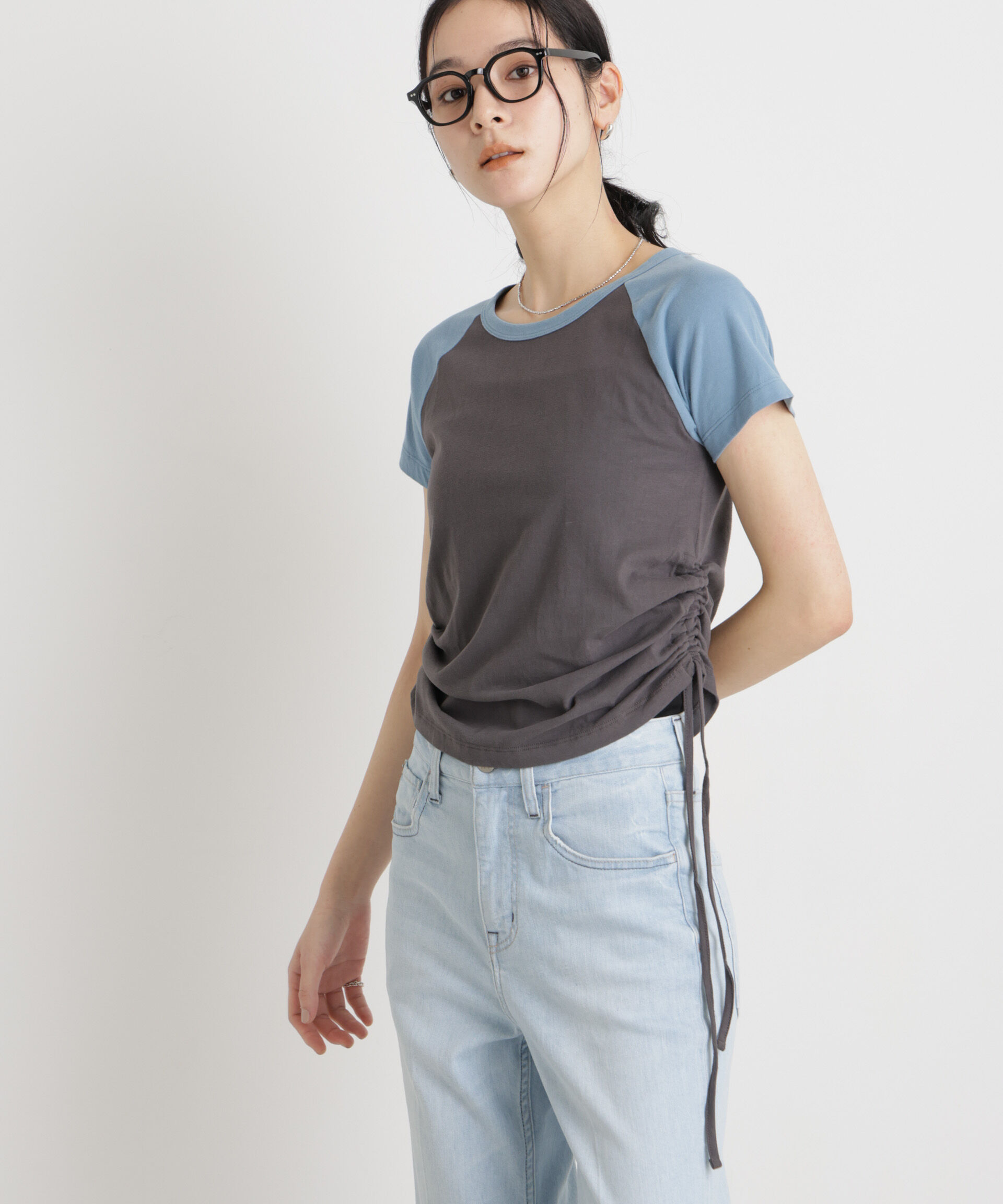 NANO universe「BOOKCLUB/別注 Raglan shirring shirts」|Tシャツ・カットソー|チャコール3