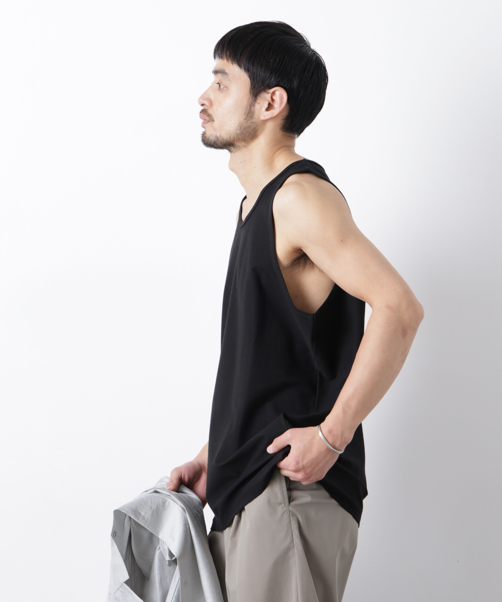 NANO universe「｢Meaningful Continuity｣coveross(R) ﾂｲﾙ調 冷感ﾌﾟﾚｰﾃｨﾝｸﾞ天竺 ﾀﾝ  」|Tシャツ・カットソー|