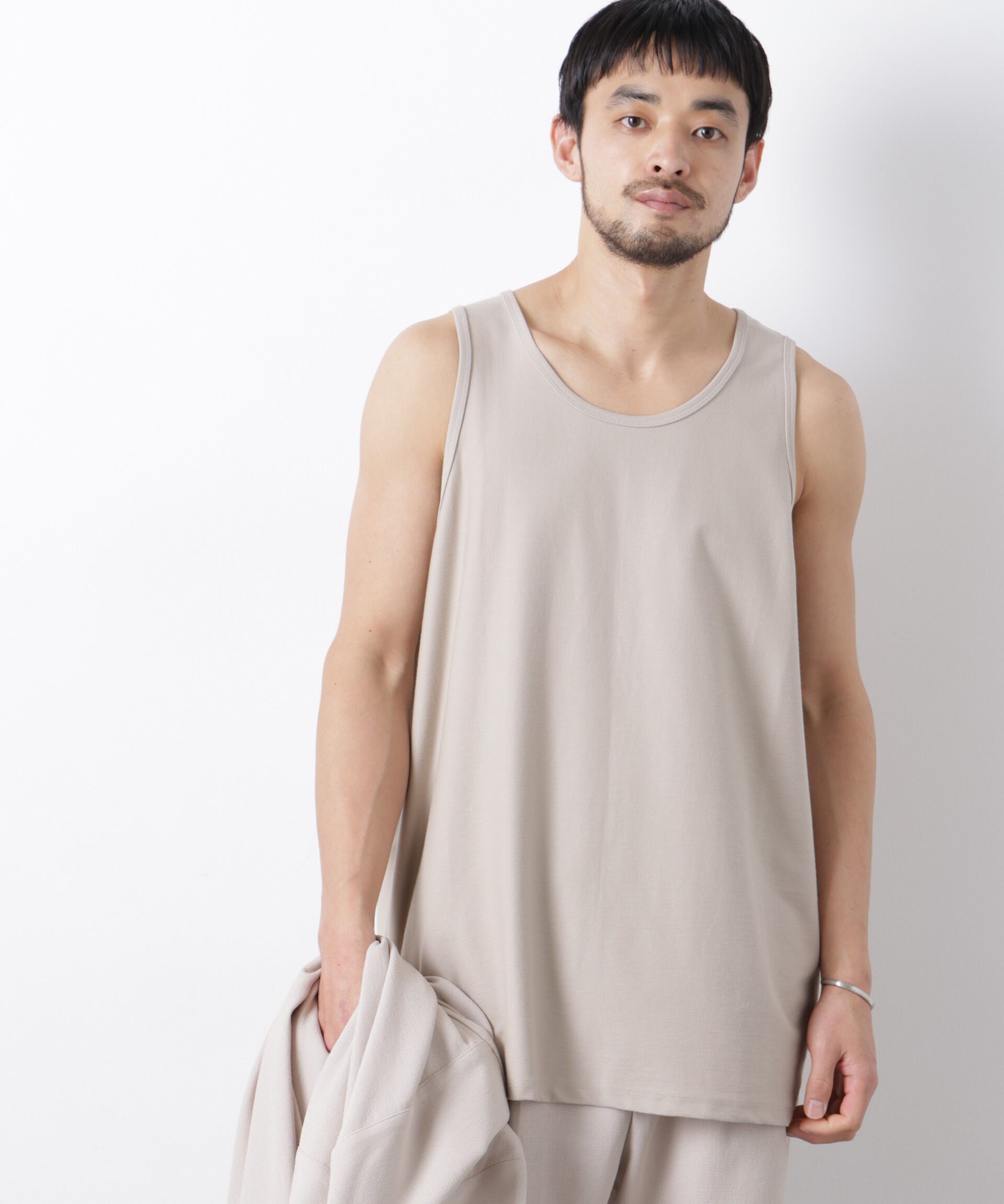 NANO universe「｢Meaningful Continuity｣coveross(R) ﾂｲﾙ調 冷感ﾌﾟﾚｰﾃｨﾝｸﾞ天竺 ﾀﾝ  」|Tシャツ・カットソー|
