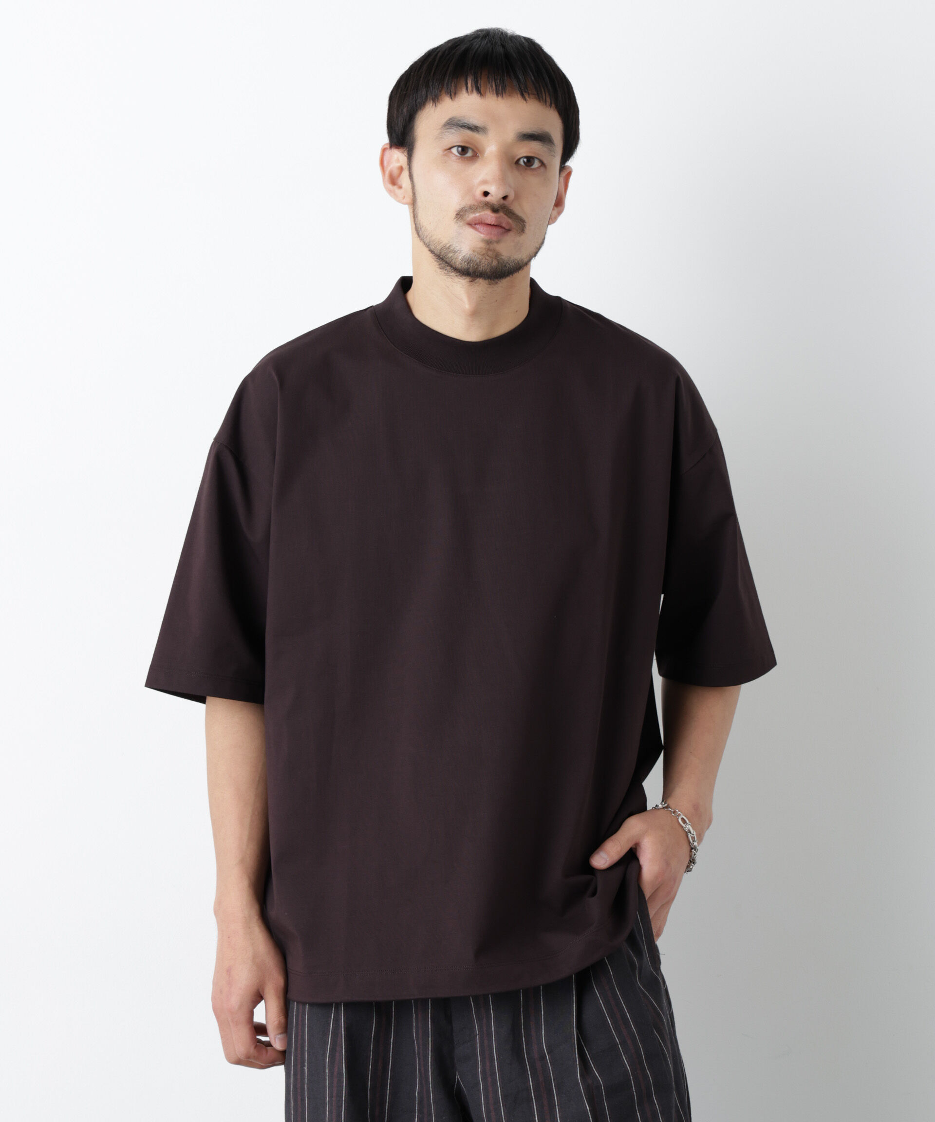 NANO universe「「モダンコンフォート」ハイゲージシルケットワイドモックネック」|Tシャツ・カットソー|
