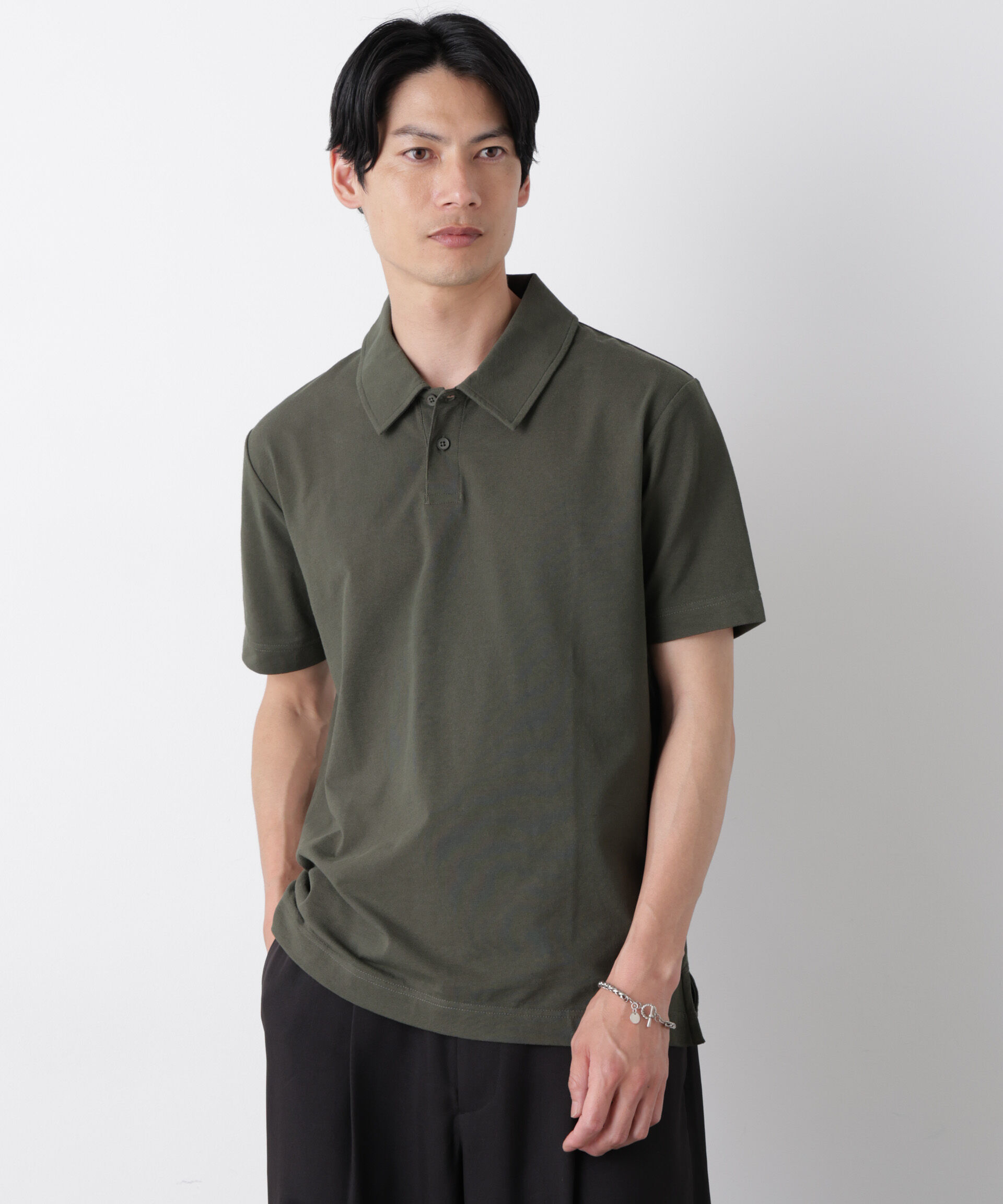 NANO universe「ドライ天竺ポロシャツ 半袖」|Tシャツ・カットソー|カーキ