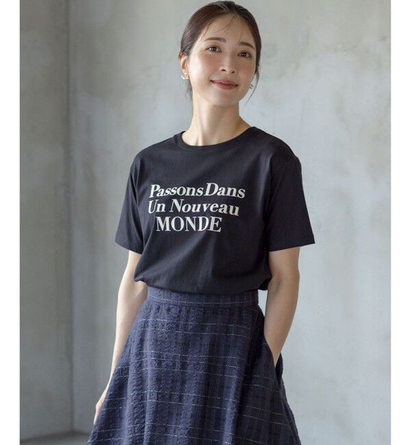 組曲「【綿100％】フロッキープリント Ｔシャツ」|Tシャツ・カットソー|ブラック系
