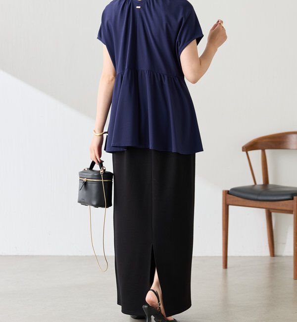  「【スタイルアップ】切替ギャザーカットソー」|Tシャツ・カットソー|