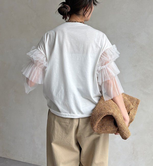  「【WEB限定】チュールフリルスリーブTEE」|Tシャツ・カットソー|