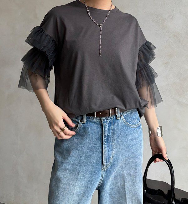  「【WEB限定】チュールフリルスリーブTEE」|Tシャツ・カットソー|