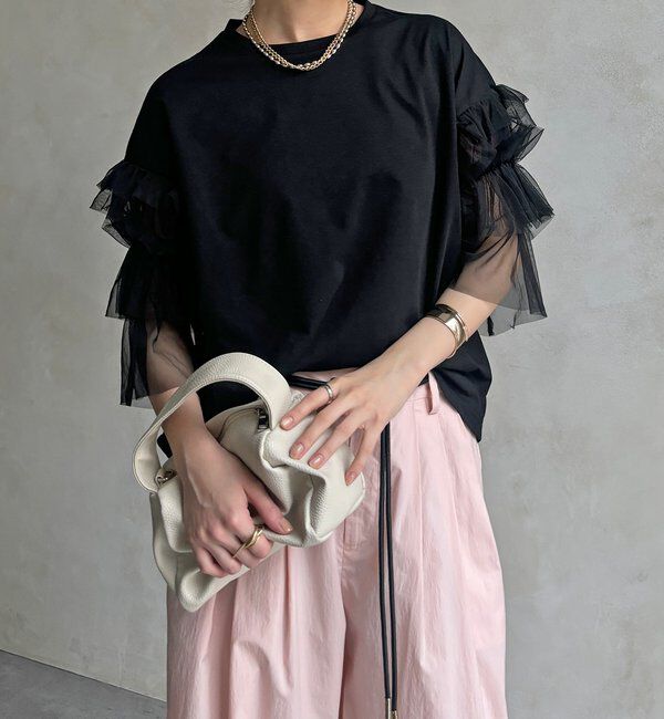  「【WEB限定】チュールフリルスリーブTEE」|Tシャツ・カットソー|