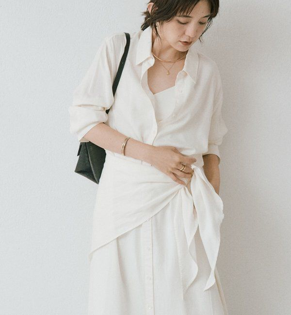  「ストール付ロングシャツOP」|ワンピース|イエロー