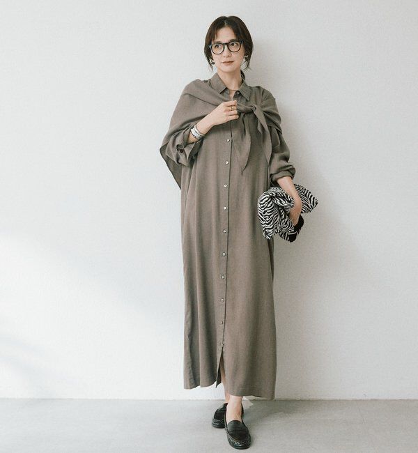  「ストール付ロングシャツOP」|ワンピース|