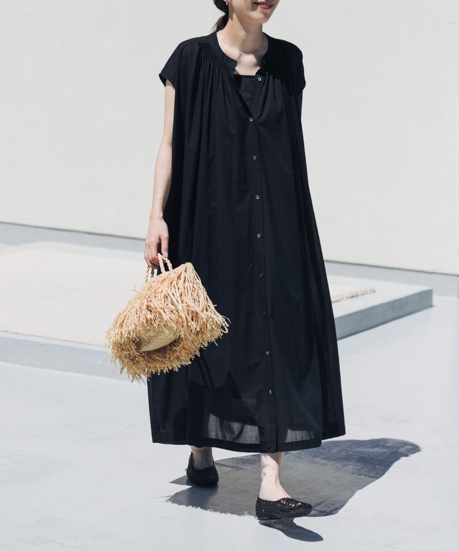 URBAN RESEARCH DOORS「コットンボイルギャザーフレンチワンピース」|ワンピース|