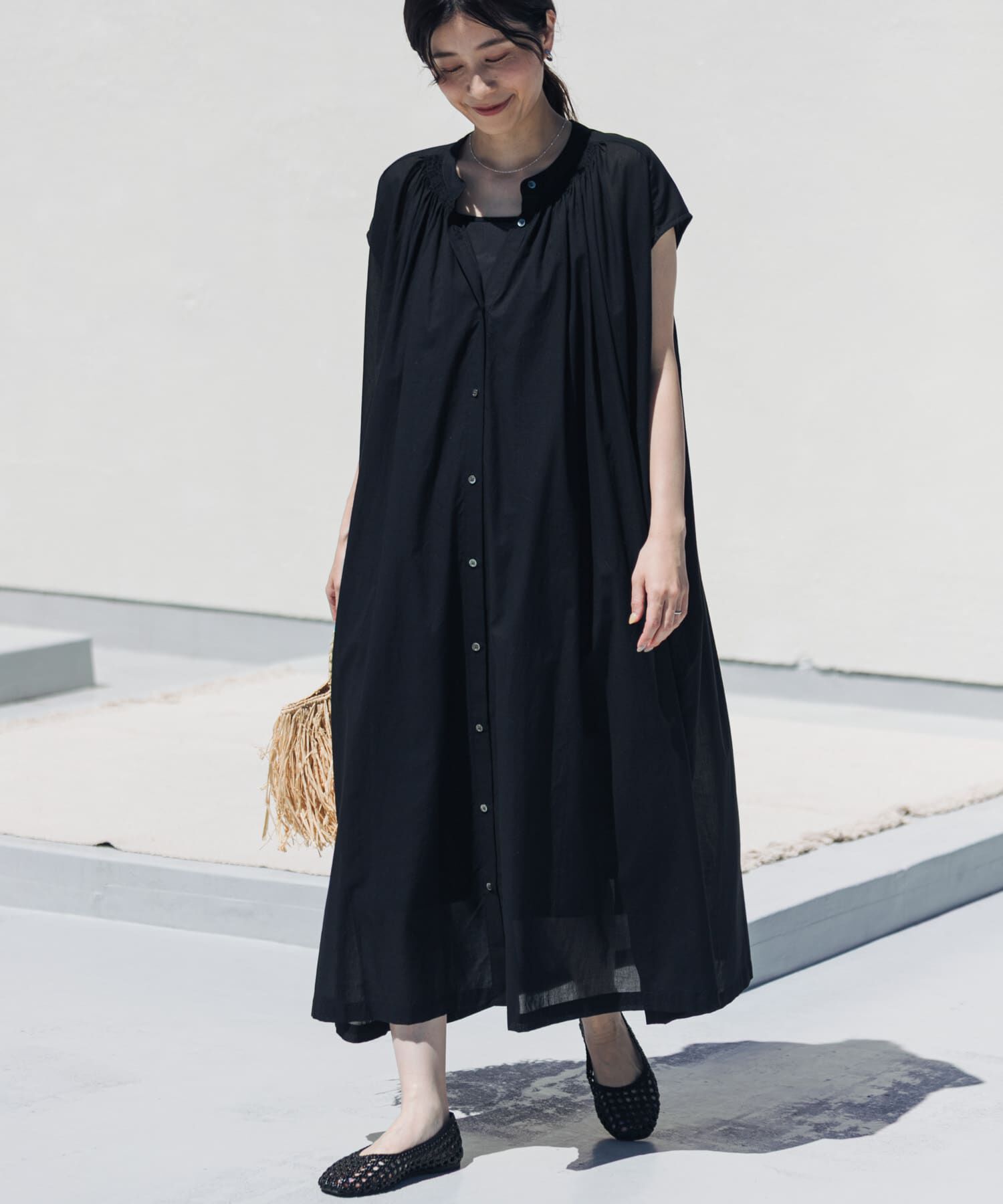 URBAN RESEARCH DOORS「コットンボイルギャザーフレンチワンピース」|ワンピース|