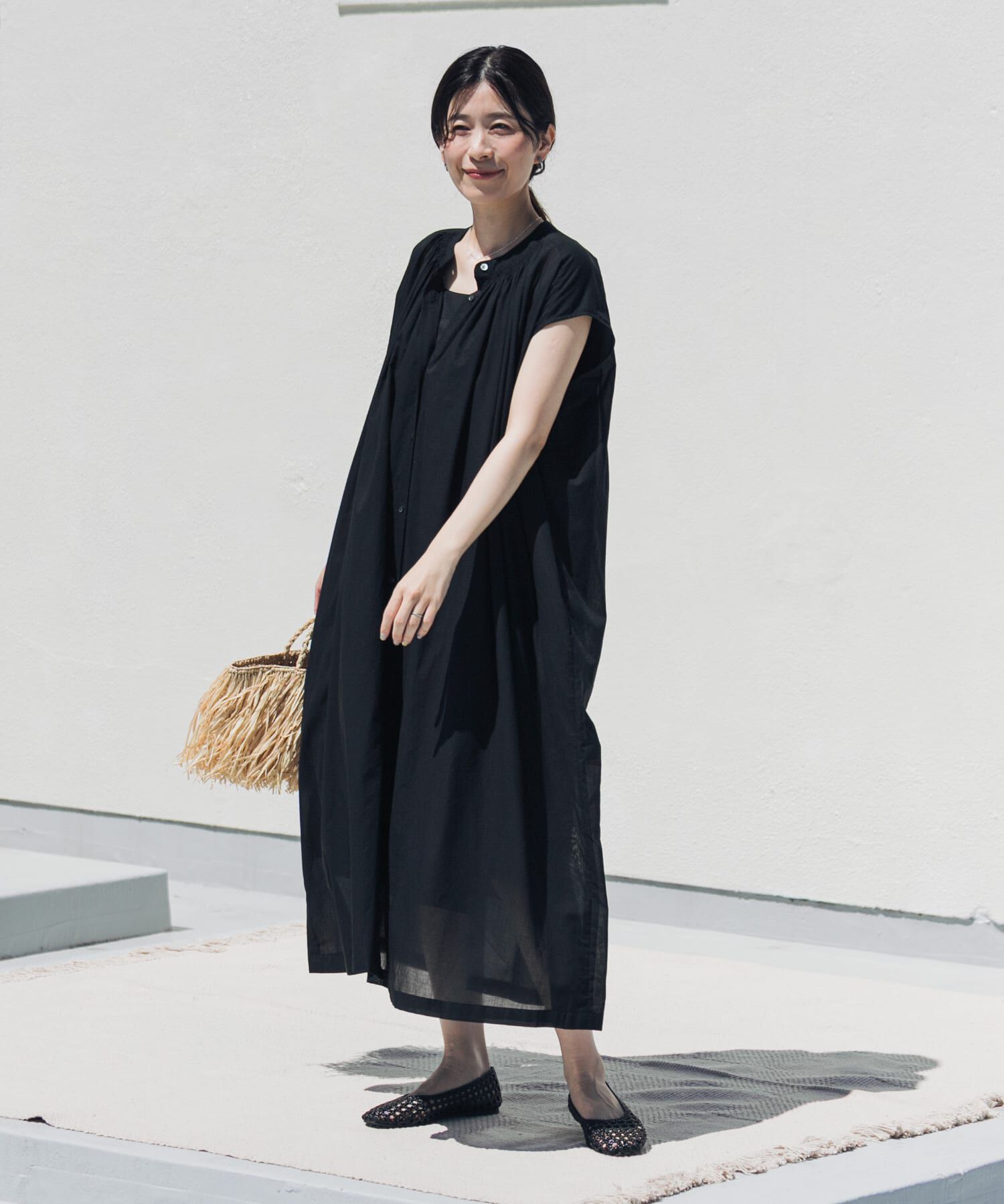 URBAN RESEARCH DOORS「コットンボイルギャザーフレンチワンピース」|ワンピース|