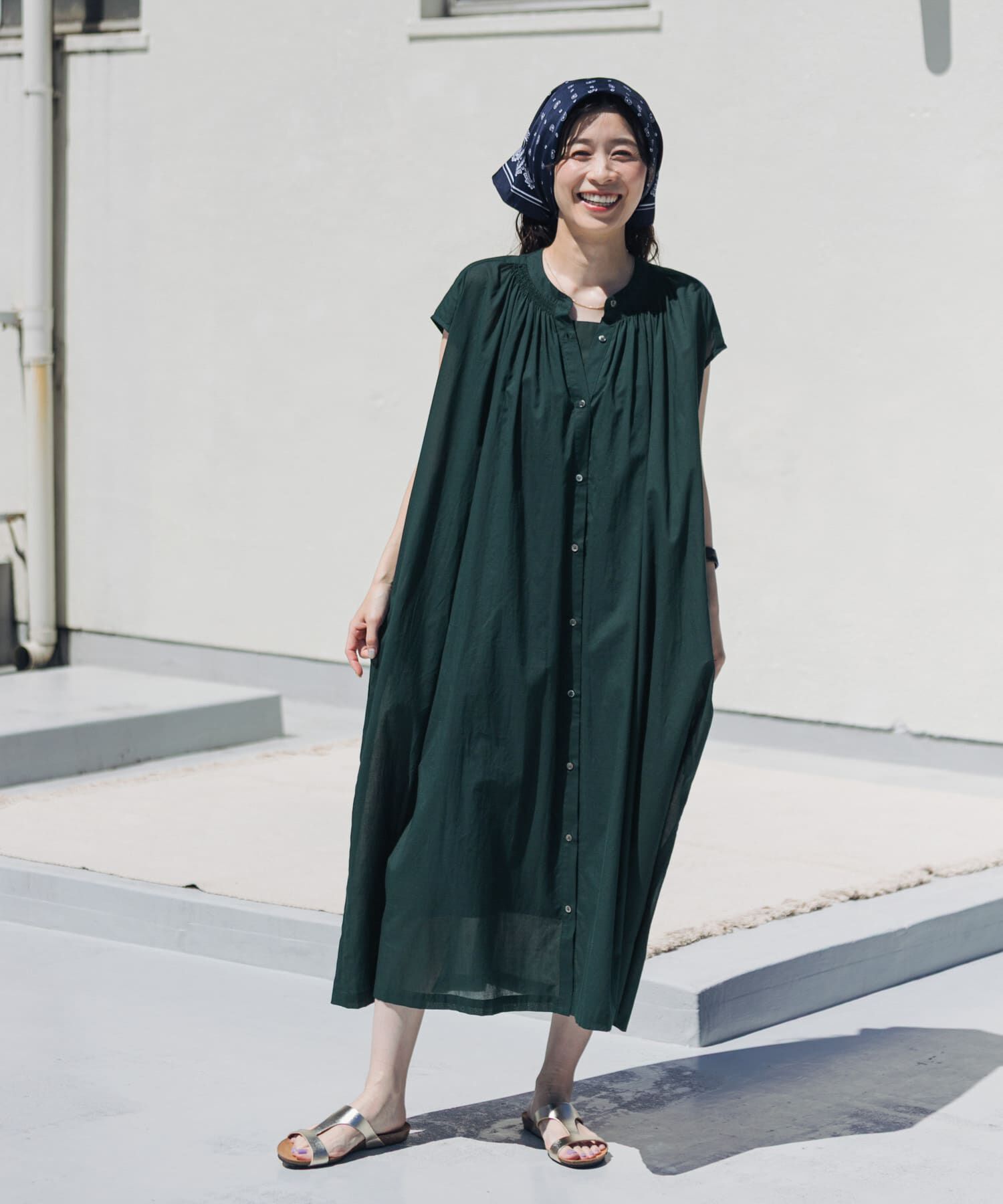 URBAN RESEARCH DOORS「コットンボイルギャザーフレンチワンピース」|ワンピース|