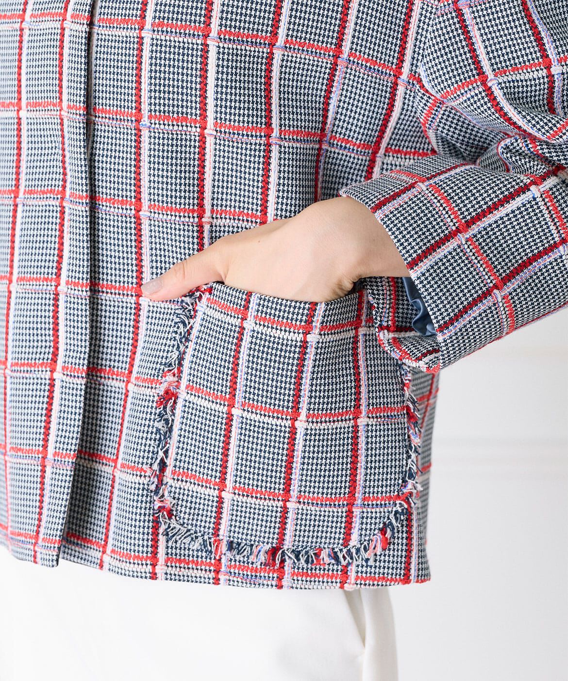 INED「ノーカラーツイードジャケット《LINTON》」|ノーカラージャケット|
