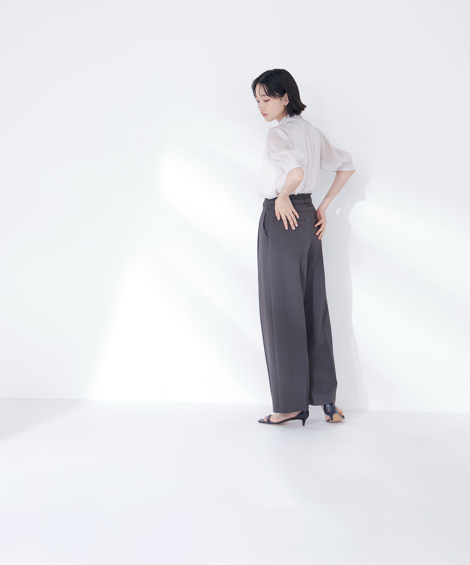  「ハイネックシアースリーブブラウス半袖」|シャツ・ブラウス|