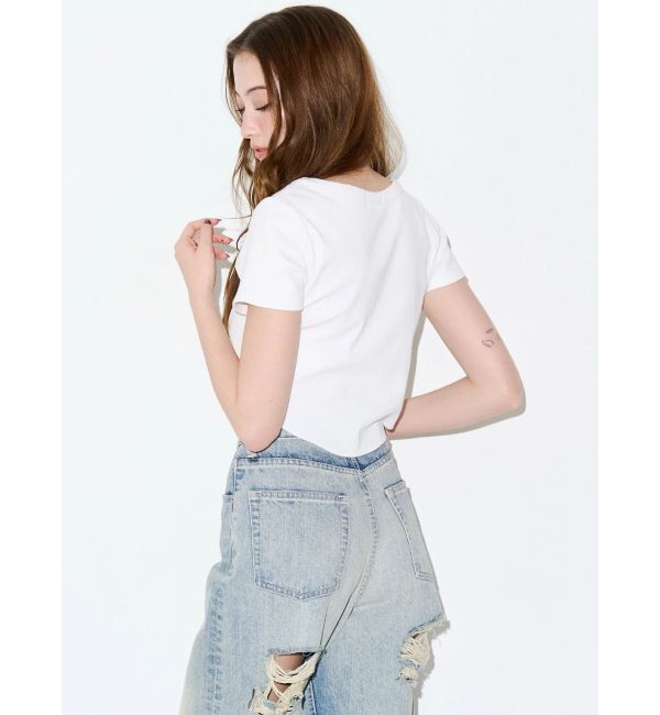 EVRIS「ハーフスリーブワンポイントヘンリーネックトップス」|Tシャツ・カットソー|