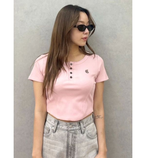 EVRIS「ハーフスリーブワンポイントヘンリーネックトップス」|Tシャツ・カットソー|