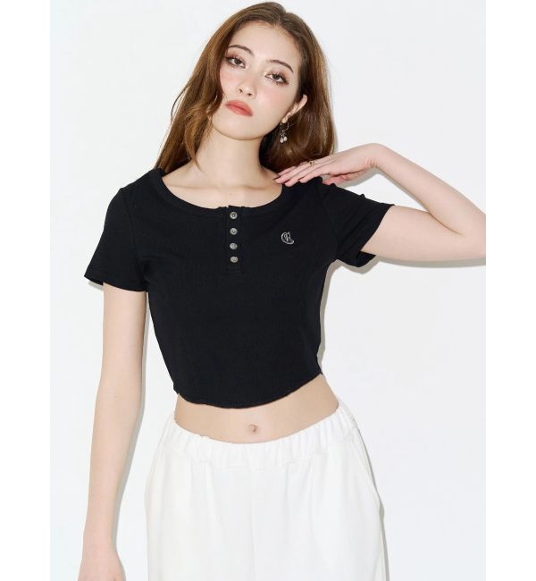 EVRIS「ハーフスリーブワンポイントヘンリーネックトップス」|Tシャツ・カットソー|