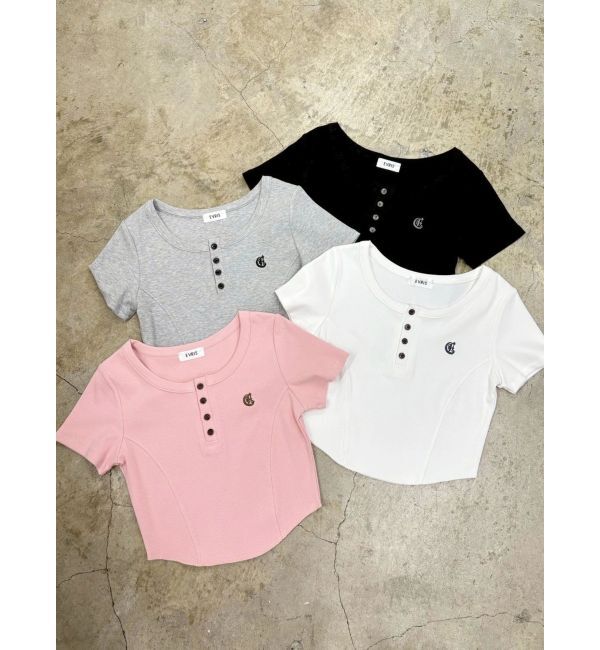 EVRIS「ハーフスリーブワンポイントヘンリーネックトップス」|Tシャツ・カットソー|