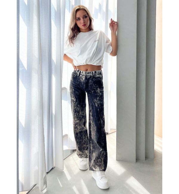 GYDA「ハイウエスト Tie Dyeワイドデニムパンツ」|デニム|