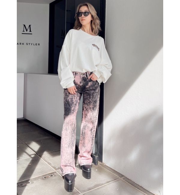 GYDA「ハイウエスト Tie Dyeワイドデニムパンツ」|デニム|