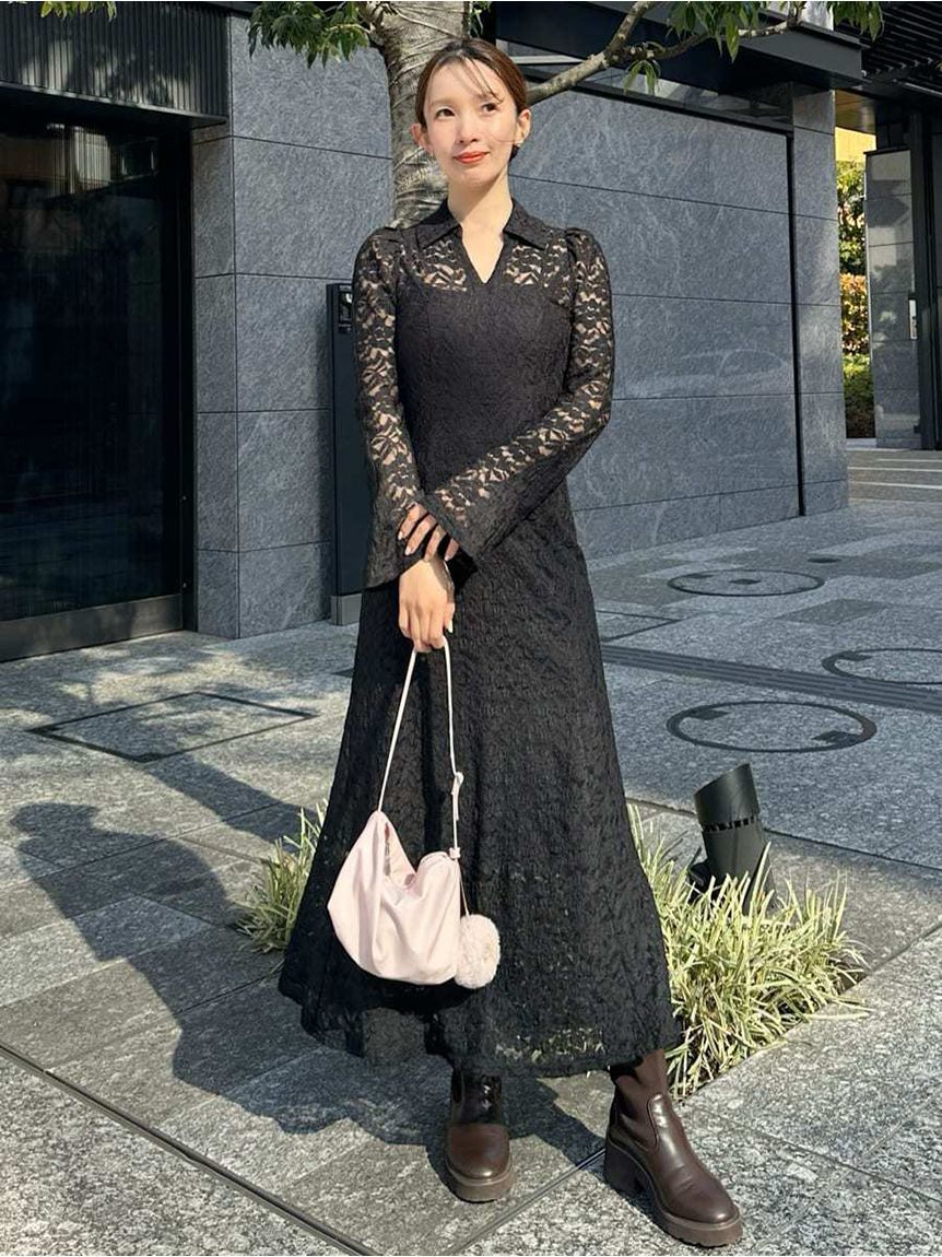 SNIDEL「カットレースワンピース」|ワンピース|BLK