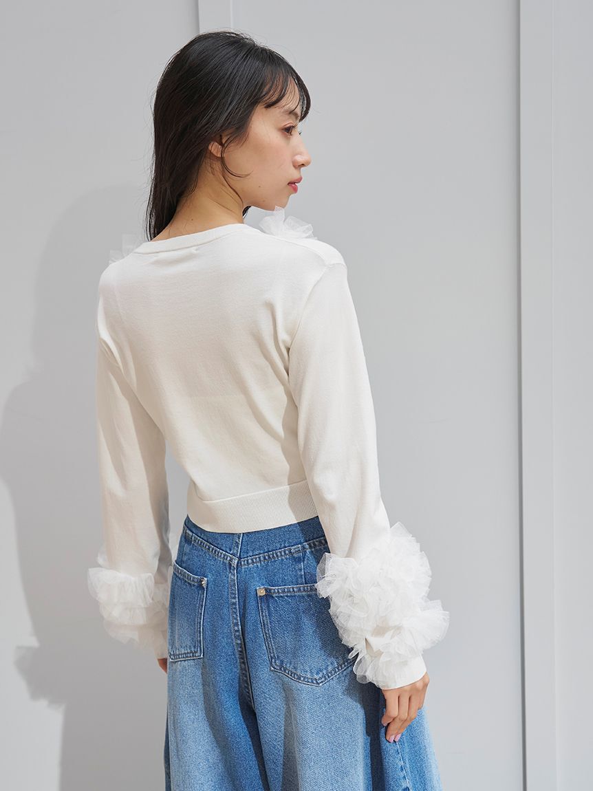 SNIDEL「UVカットチュールドッキングニットカーディガン」|カーディガン|