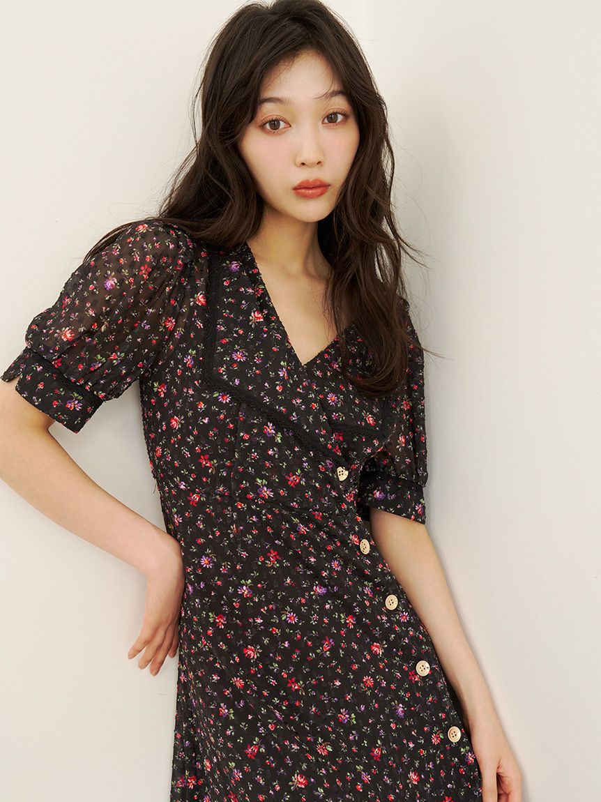 LILY BROWN「フラワープリントワンピース」|ワンピース|BLK