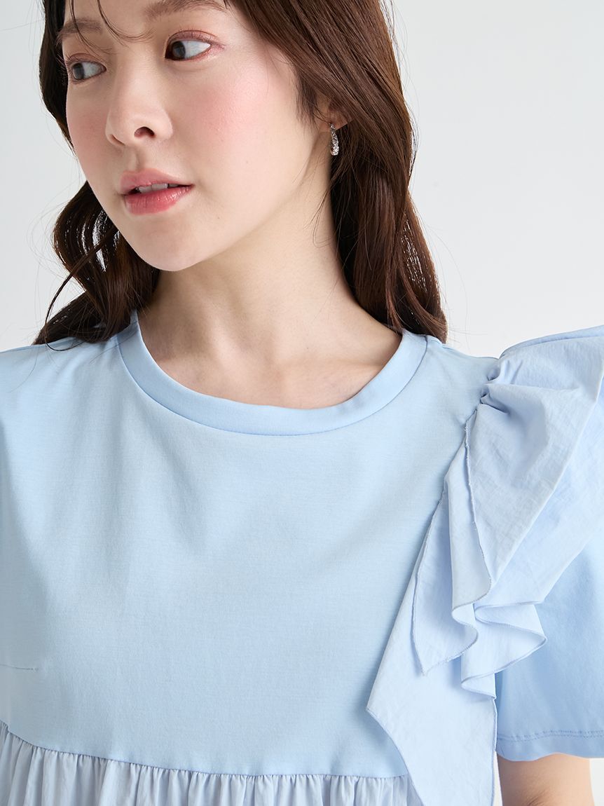 CELFORD「【洗える】ショルダーフリルチュニックカットソー」|Tシャツ・カットソー|