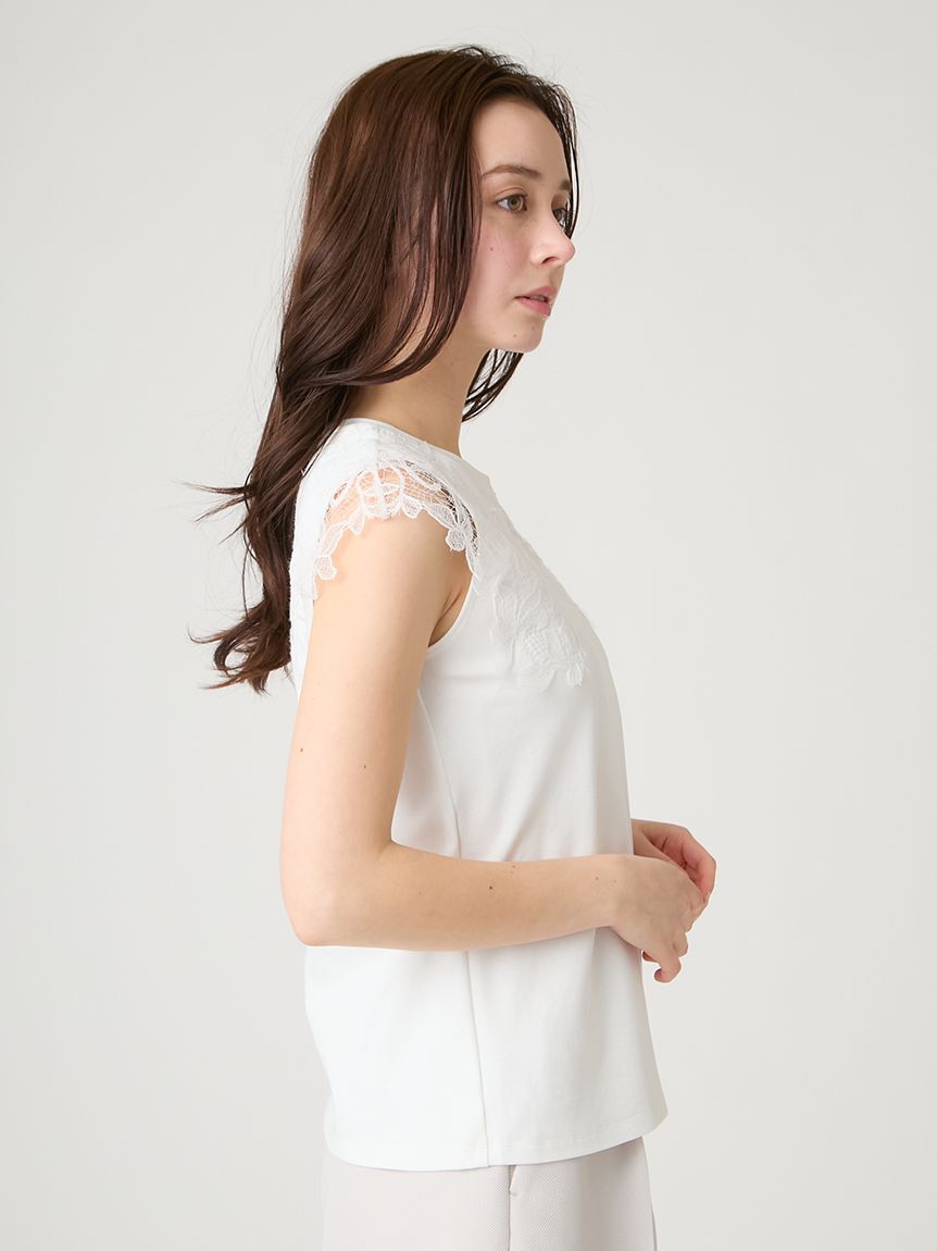 CELFORD「【洗える】【接触冷感】レースショルダーカットソー」|Tシャツ・カットソー|