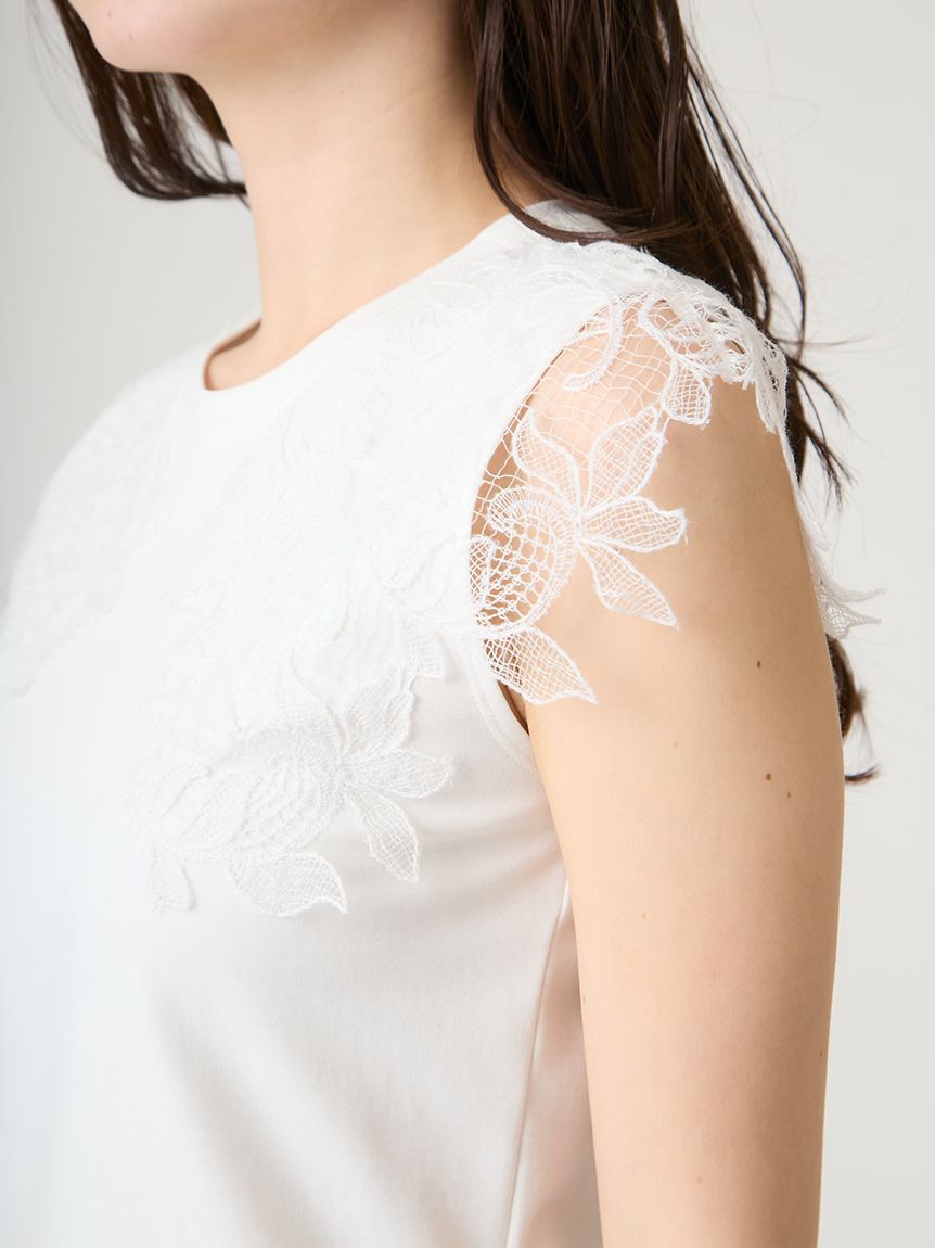 CELFORD「【洗える】【接触冷感】レースショルダーカットソー」|Tシャツ・カットソー|